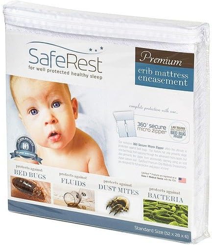 package of a mattress protector displaying the photo of a face of a baby