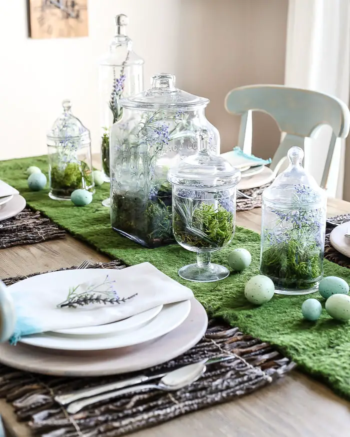 Easter Table with Natural and Colorful Centerpieces