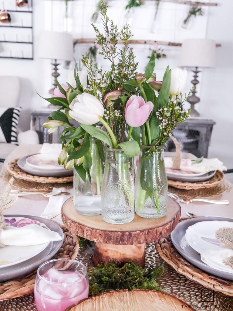 Easter Table with Natural and Colorful Centerpieces