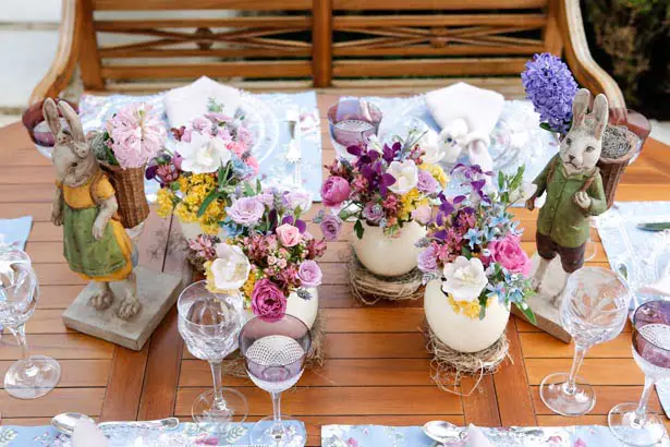 Easter Table with Natural and Colorful Centerpieces