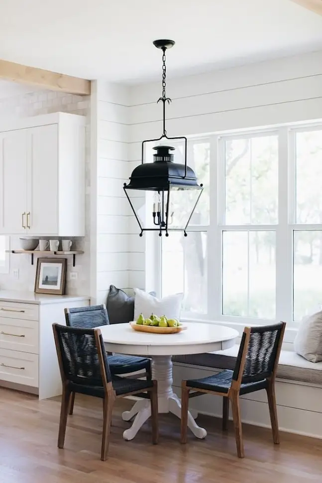 Modern farmhouse lighting fixture over dining table