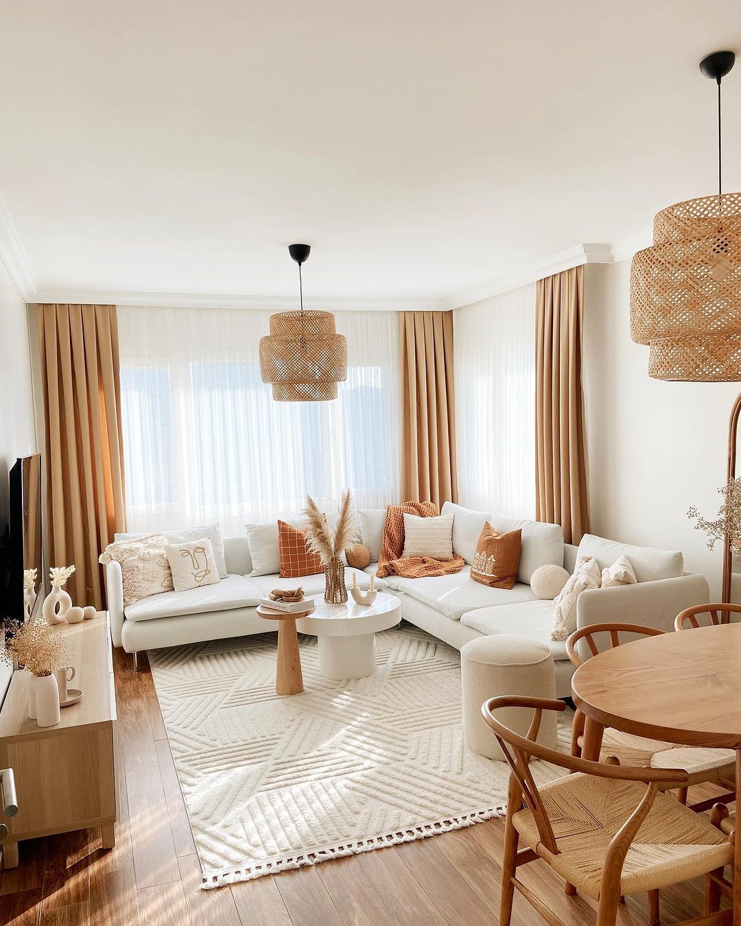 a good thick floor rug in the living room can elevate the decor while adding warmth to the interior as in this space