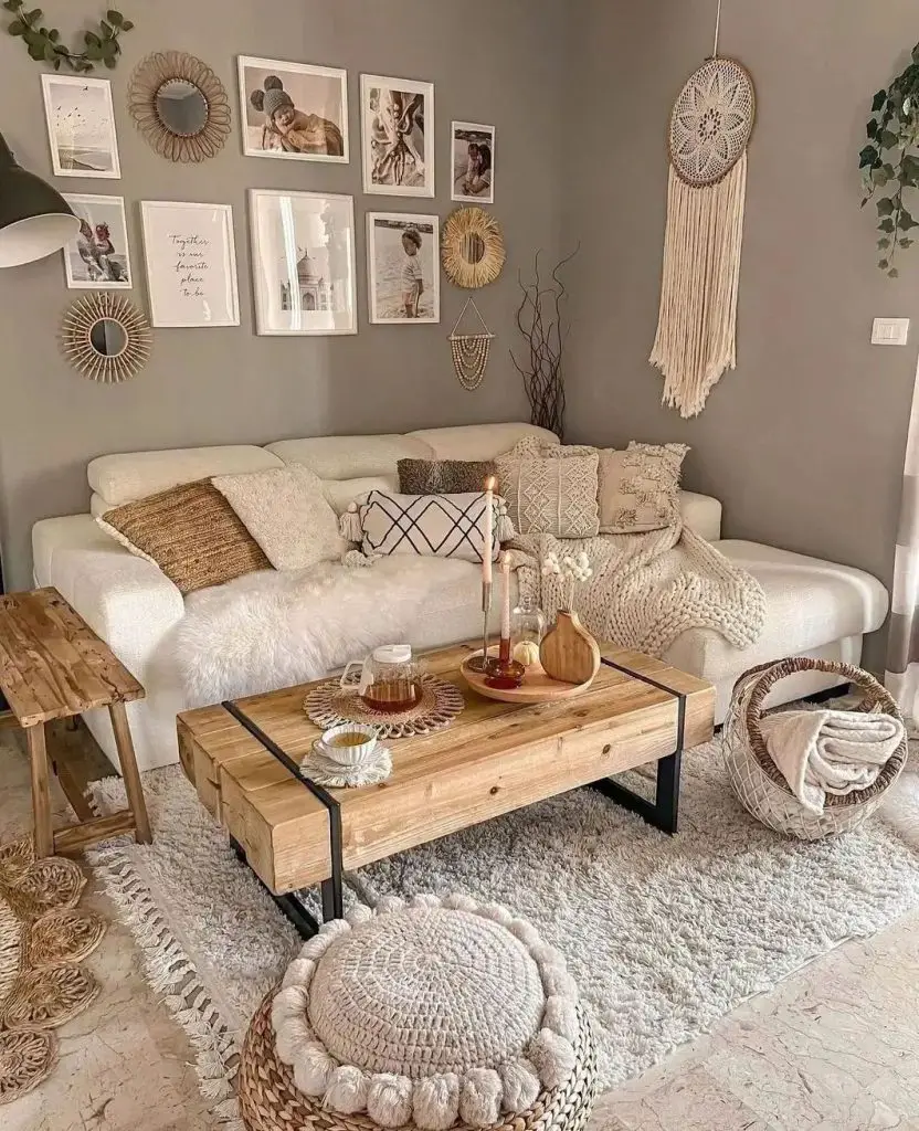 area rug is very popular in bohemian decor as in this living room decorated with a plush floor rug next to living room furniture