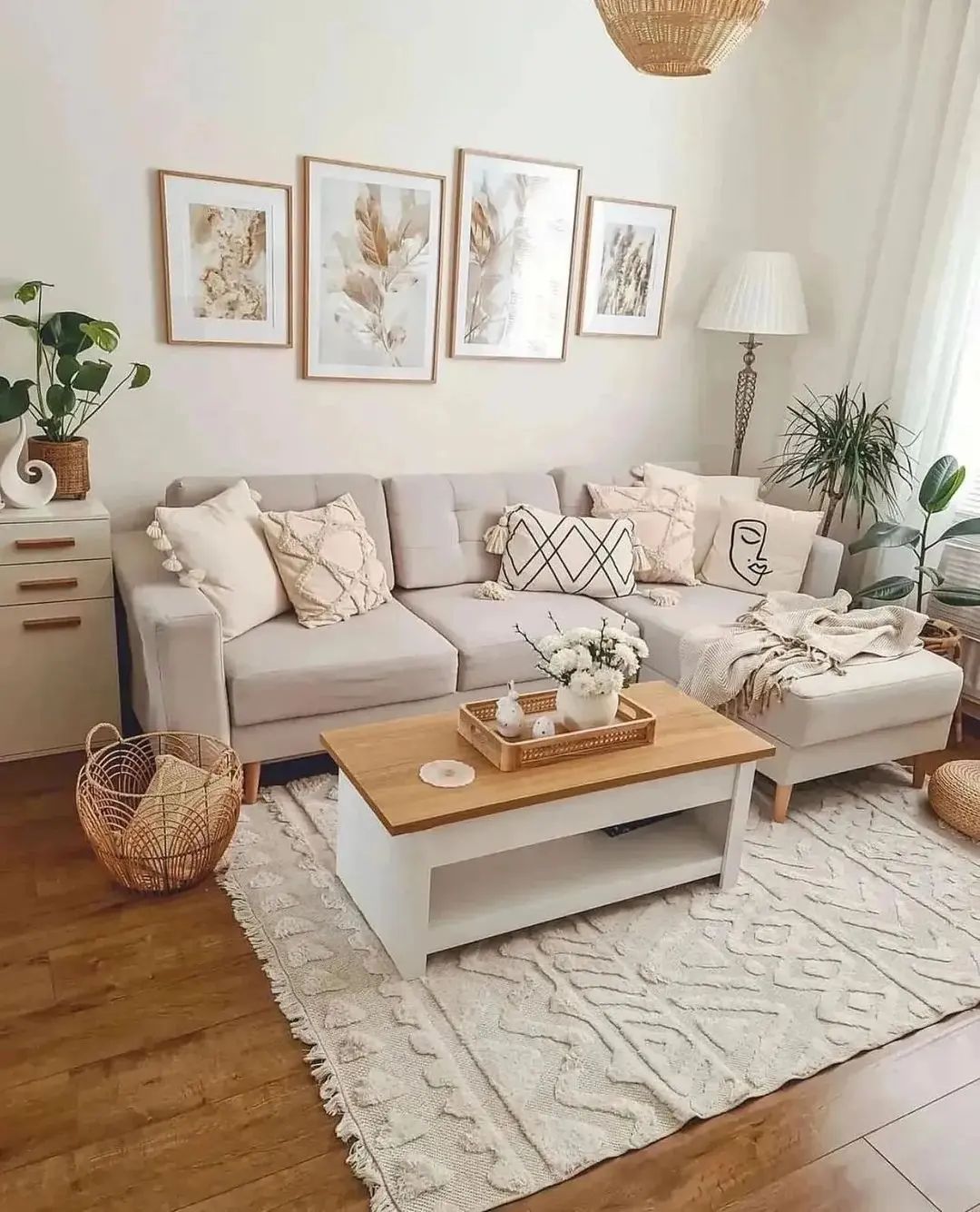 a textured floor rug can instantly elevate the decor of a living room like in this living room where a sectional and coffee table is anchored using the rug