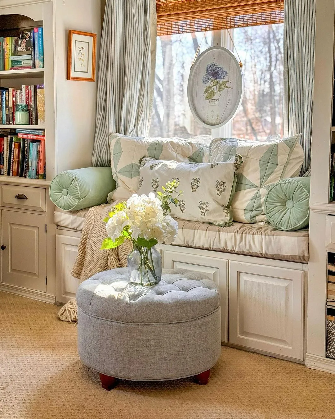 cottage decor window seat and centre table