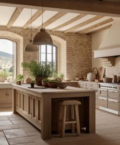 a generous central island acts as the focal point in this modern cottage kitchen