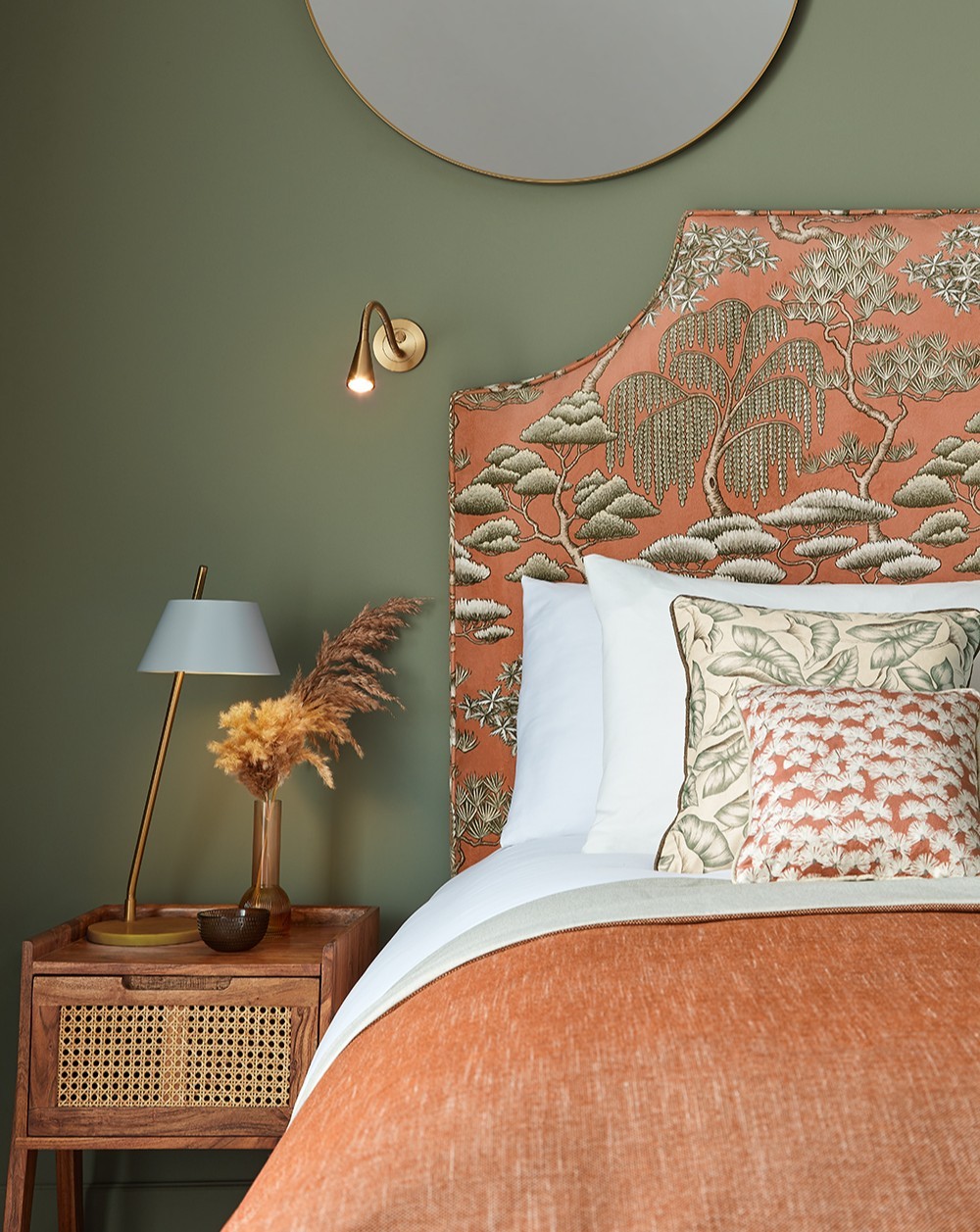 an upholstered headboard using textured fabric can bring warmth and visual depth to a bedroom decor instantly