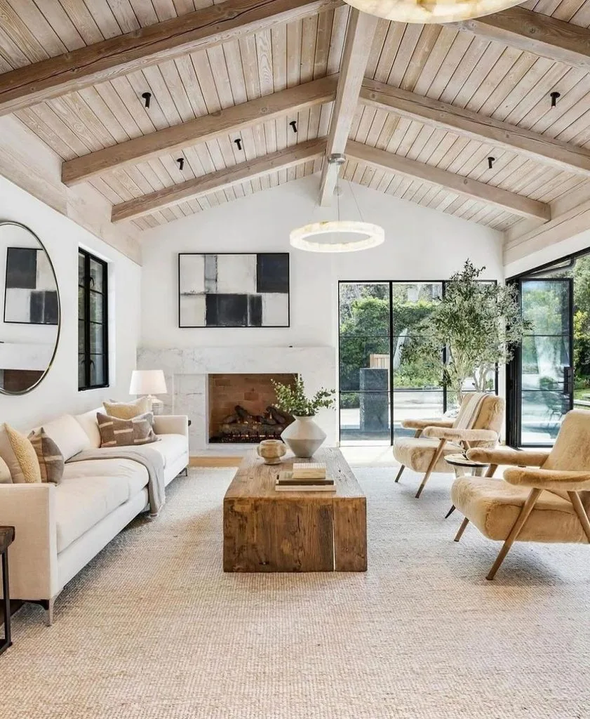 using wooden elements and letting the earthy colors stand out is an easy way to create a living room to soothe your space and soul.