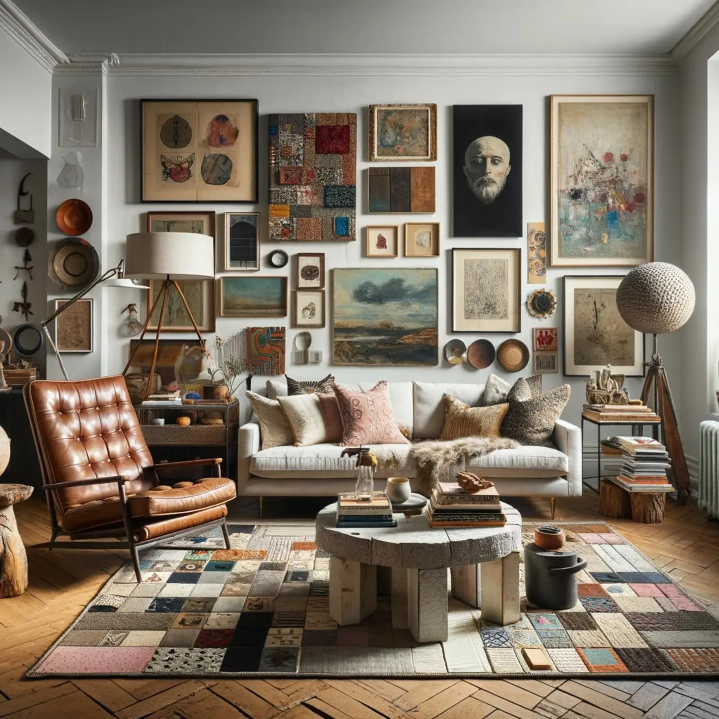 mixing patterns and textures is common in eclectic interiors such as this living room.
