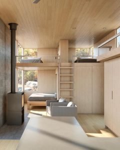 open plan concept provides creative ways to create flexible multi-functional spaces like this combined family room and sleeping areas.