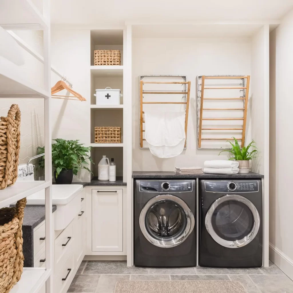 wall-mounted drying racks are flexible as they can be tucked away when not in use and they are also easy to install in a small laundry room with available wall or vertical space.