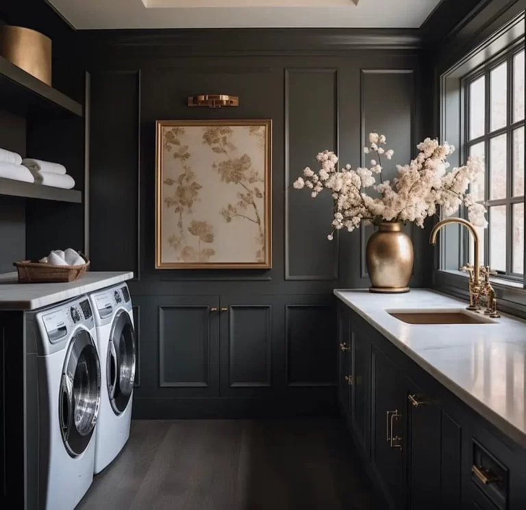 Sometimes creating a dark and moody laundry room only seems fitting especially in a busy home where wear and tear is prevalent.