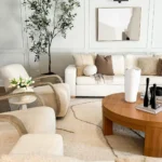 earthy color palette and modern furniture make this organic modern living room comfortable and inviting