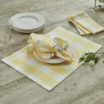 yellow and white buffalo check placemats will instantly add a cheerful and bright vibe to a table decor ideal for summer time