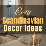 Cozy Scandinavian interior with neutral decor, soft textiles, minimal furniture, natural light, and warm candle accents creating a calm and inviting living space.