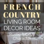 A cozy French country living room featuring antique-style furniture, a tufted sofa, ornate gold-framed artwork, soft floral accents, and rustic decorative touches that highlight warm, elegant French country charm.