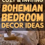 Cozy bohemian bedroom with layered blankets, warm lighting, natural textures, and soft decorative accents creating an inviting boho retreat.