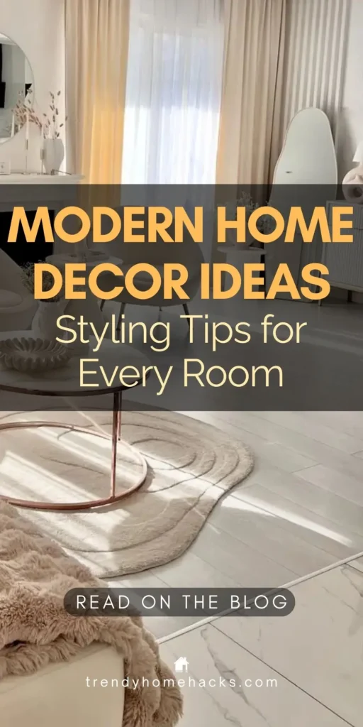 Modern living room featuring soft neutral tones, minimalist furniture, and warm contemporary decor accents.