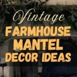 A stone fireplace decorated with greenery and candles, featuring vintage farmhouse charm with a framed heart artwork above the mantle and rustic wooden ceiling beams overhead.