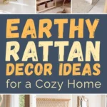 Boho-inspired living spaces styled with earthy rattan decor, woven furniture, natural textures, neutral tones, and cozy layered accessories for a relaxed bohemian home aesthetic.
