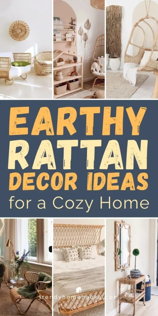 Boho-inspired living spaces styled with earthy rattan decor, woven furniture, natural textures, neutral tones, and cozy layered accessories for a relaxed bohemian home aesthetic.