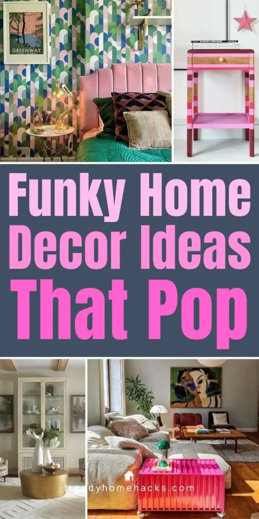 Colorful funky home decor ideas featuring bold wallpaper, vibrant accent furniture, playful patterns, and statement decor pieces that add personality and visual interest to modern living spaces.