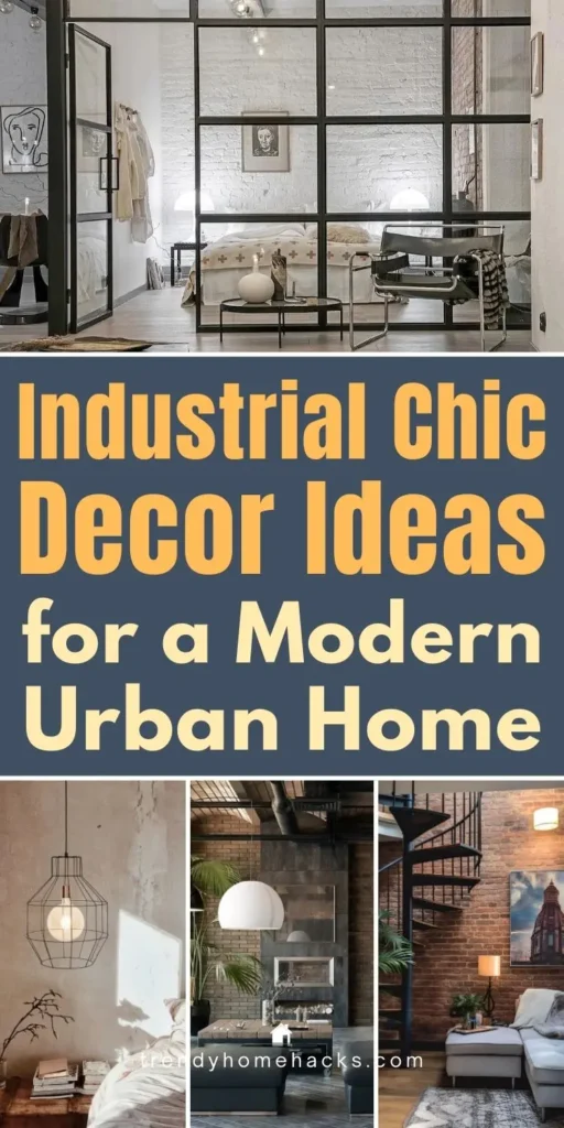 Industrial chic decor ideas for a modern urban home featuring black metal accents, exposed brick walls, glass partitions, industrial lighting, minimalist furniture, and a contemporary loft-style interior.