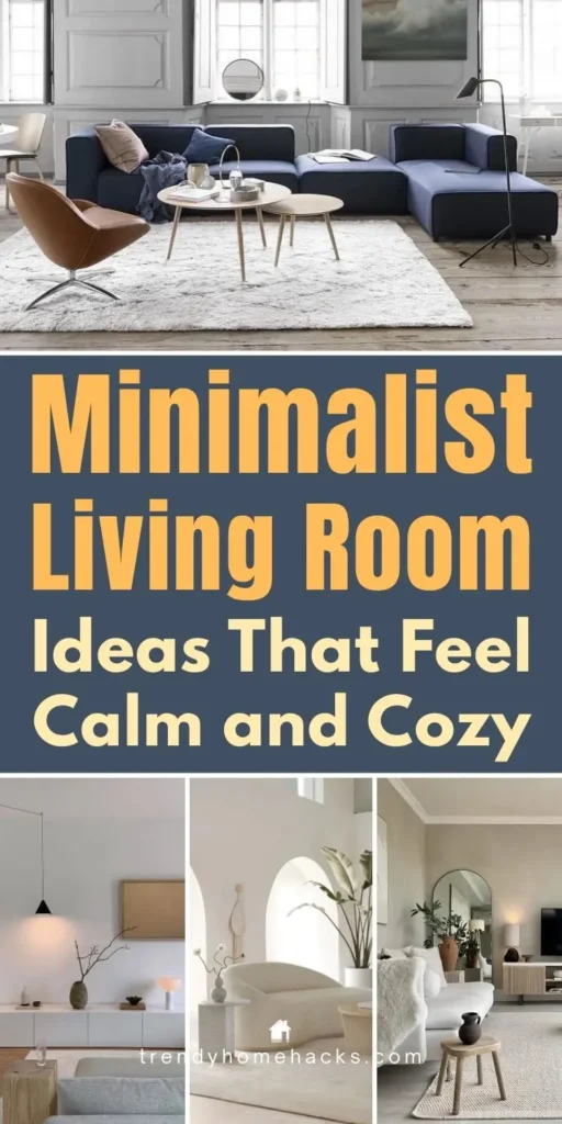 Minimalist living room with neutral furniture, soft textures, and simple decor creating a calm and cozy space with a modern, clutter-free design.