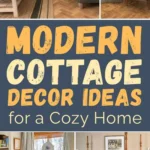 Modern cottage living room and bedroom decor featuring cozy neutral furniture, layered textiles, vintage-inspired wood accents, soft green tones, built-in window seating, and warm cottage-style details for a comfortable, timeless home.