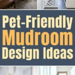 Pet-friendly mudroom design ideas featuring built-in benches, storage cabinets, durable flooring, pet wash station, and feeding drawers in a bright, functional home entryway.