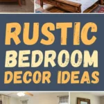 Rustic bedroom decor ideas featuring solid wood bed frames, exposed beams, neutral layered bedding, vintage accents, and cozy farmhouse-inspired bedroom styling.