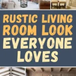 Rustic living room with cozy neutral furniture, exposed wood ceiling beams, stone fireplace, soft textiles, and warm natural decor creating a welcoming living space.