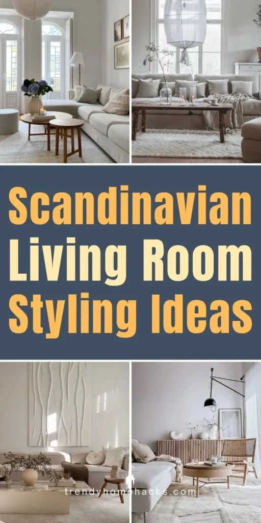Scandinavian living room styling ideas featuring neutral tones, natural wood furniture, and minimalist decor
