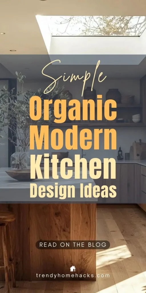 Organic modern kitchen design ideas featuring warm wood cabinetry, marble island, skylight, and earthy neutral tones.