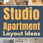 Studio apartment layout ideas showing how to create separate zones for sleeping, living, and dining in a small open-plan space
