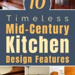 Mid-century modern kitchen with warm wood cabinetry, clean lines, retro tile backsplash, and minimalist design features.