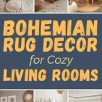 Bohemian rug decor for cozy living rooms with layered neutral rugs, woven accents, and natural wood furniture.