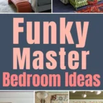 Funky master bedroom ideas featuring bold wallpaper, colorful bedding, and eclectic layered decor.