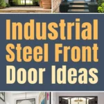Industrial steel front door ideas with black grid glass doors, arched entryways, and modern farmhouse exteriors.
