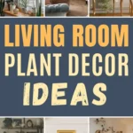 Living room plant decor ideas featuring sun-loving plants, hanging planters, styled shelves, and greenery around a fireplace.