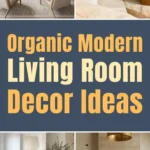 Organic modern living room decor ideas with neutral sofas, wood coffee tables, arched built-ins, and natural textures.